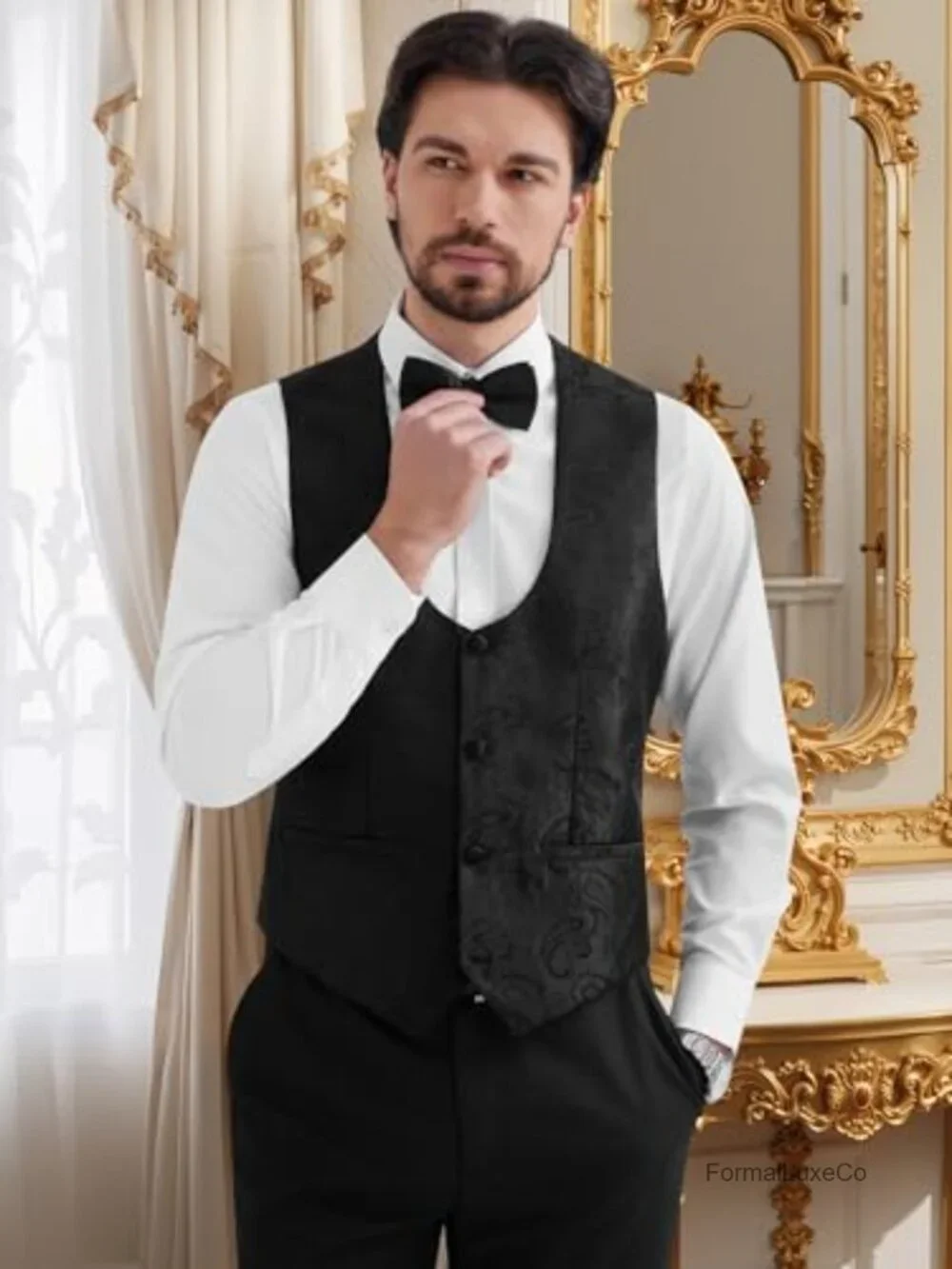 Mens 3 Piece Floral Tuxedo Suit Slim Fit Paisley Shawl Lapel Wedding Prom